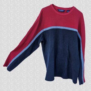 Roundtree & Yorke Maroon/Gray/Black Crew Neck Cotton Waffle Knit Pullover - L